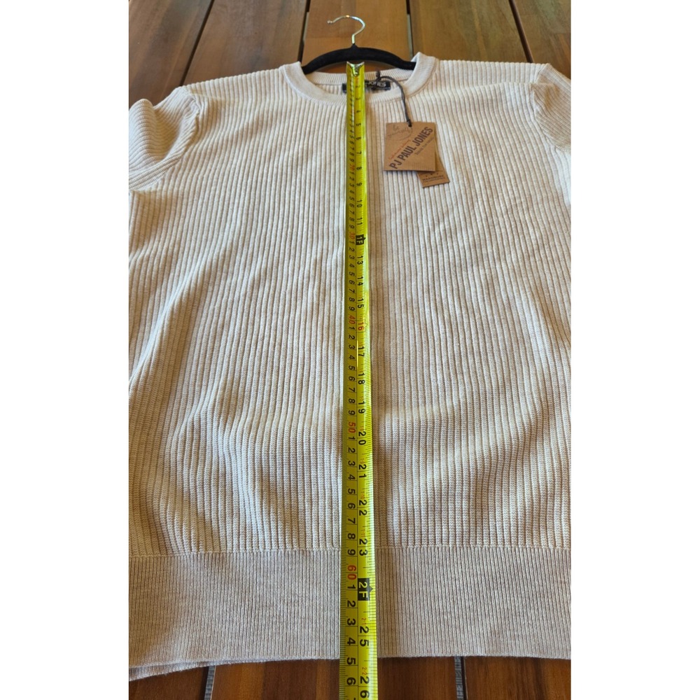 NWT PJ Paul Jones‎ Mens Ribbed Knit Crewneck Sweater Beige Sz S Preppy Old Money - Picture 6 of 7